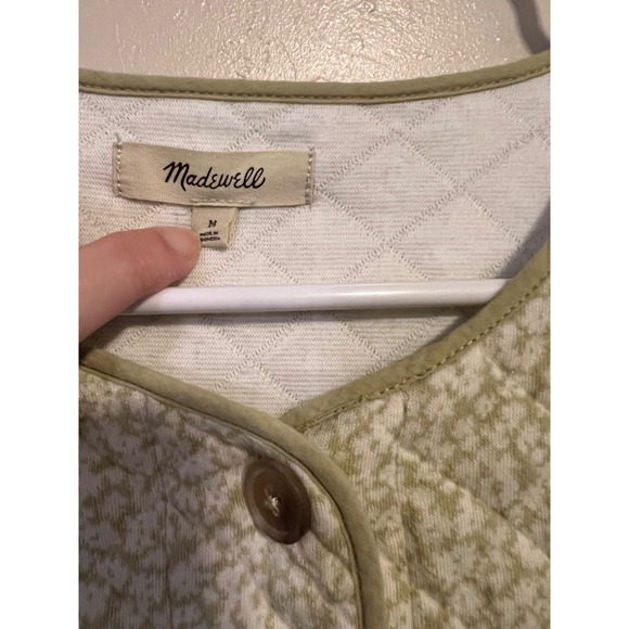 Madewell Quilted Jacquard Snap-Front Collarless Jacket Daisy Blooms Seagrass M - Picture 4 of 10